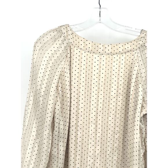 Roz & Ali Womens XL Polka Dot Blouse Beige Tie Neck 3/4 Sleeve Bubble Hem Top - Picture 7 of 15